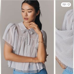 Anthropologie Maeve Polka Dot White Blouse S